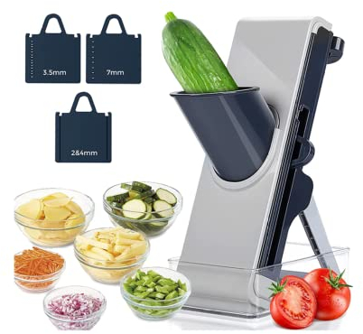 CVNIMV Cortador de Verduras multifunción, para Patatas, Verduras, Carne, cebollas, Cortador de Verduras, mandolina Vertical con Recipiente, ajustador de Grosor, Cuchillas múltiples