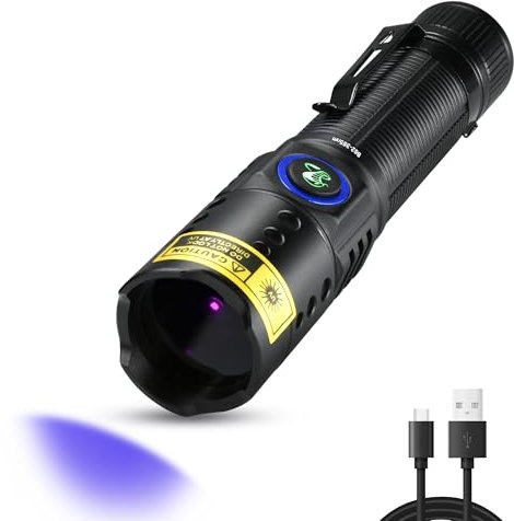 DARKBEAM Linterna UV de 365 nm de luz negra con filtro, potente luz negra USB-C recargable LED, mini lámpara de madera, resistente al agua, detector para orina de mascotas, manchas, vidrio de uranio,
