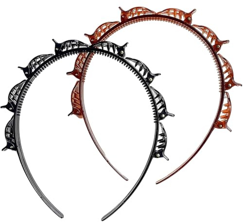 UEAVOID 2 Pezzi Cerchietto per Capelli con Clip Fascia Dentata Strumento per Acconciature Elegante Fascia per Capelli per Donne e Ragazze (Nero e Marrone)