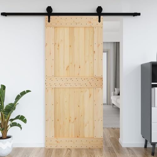 IKAYAA Porte Interne Porte scorrevoli da Interno Porta Scorrevole Legno Porta in Legno Massello di Pino-100 x 210 cm-Tipo 2