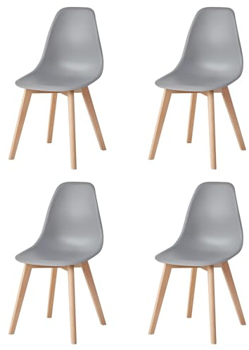 GrandCA HOME 4-teiliges Esszimmerstuhl-Set, Büro-Plastikstuhl, Plastik-Rückenlehne, Beine aus Buche, Für Wohnzimmer/Esszimmer/Bankettsäle/Büro-Cafeteria geeignet (Grau, 4)