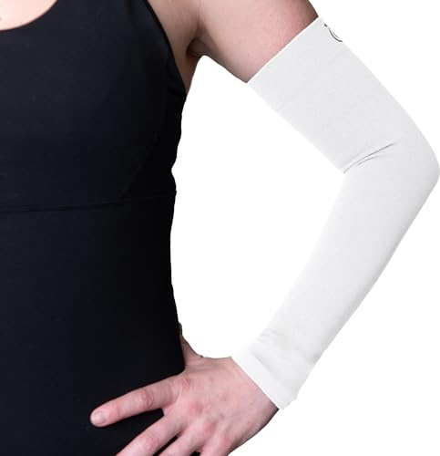 FITLEGS - Sports Compression Arm Sleeve - 18-24mmHg for Muscle Fatigue, Endurance, Soreness & Recovery - White - Medium
