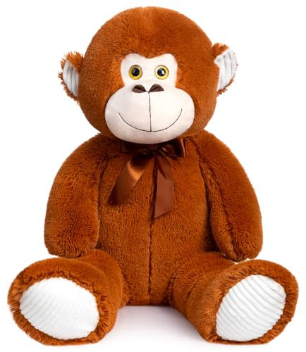 BEJOY XXL Riesen Plüschaffe, Kuscheltiere mit 3D Goldenen Augen und Brauner Satin Schleife, Teddybär Spielzeug Realistisch Stofftier Geschenk für Kinder Freundin,100cm