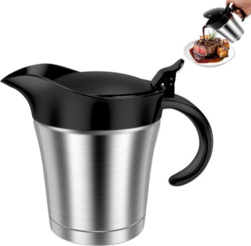 Gravy Boat with Lid 450ml Stainless Steel Gravy Jug Double Wall Insulated Gravy Boats Portable Gravy Warmer Sauce Jug Sauce Pitcher for Dinner Party Gathering Cream