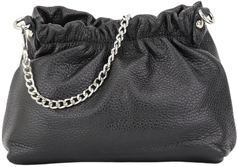 SH Leder Elke G355 Sac à bandoulière en cuir véritable avec chaîne argentée 23 x 14 cm
