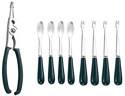 WDSOPK Ensemble D'Outils pour Fruits De Mer Comprenant 1 Casse-Croûte, 4 Fourchettes Et 4 Cuillères À Fruits De Mer. Outils Essentiels pour Manger des Fruits De Mer. Outils pour