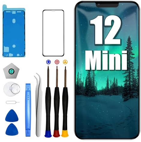 DTD Écran pour iPhone 12 Mini, 5.4 Pouces Affichage FHD et Remplacement de l'écran Tactile (Face ID, True Tone Programmable)
