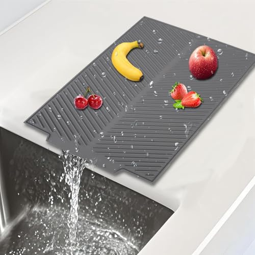 PacuM Silikondräneringsmatta för disk ljusgrå 34 x 43 cm dräneringsmatta porslin silikon vikbar diskmatta värmebeständig halkfri dräneringsmatta diskho för köksbänk lådinsats