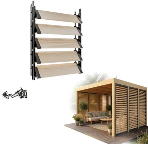 Prestige Ostaszewska Gartenbeschlagsystem mit 5 Lamellen | 50 cm | Farbe: Schwarz, Bretter: Kiefer natur | Rollläden, Terrassenbeschlagsystem/bewegliche Lamellen | Kunststoff, hochwertige Verarbeitung