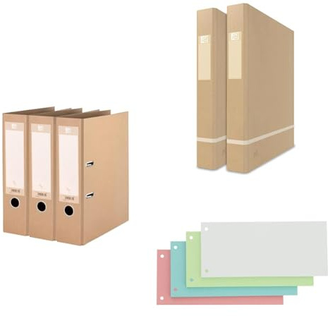 Bundle of Oxford Ordner A4, 8 cm breit,3 Stück + Oxford Ringbuch A4, 35 mm breit, 2 Ringe-Ø25mm, gut für die Umwelt, 2 Stück + Oxford Trennstreifen, aus Karton, gelocht, 190 g/m², 4 Farben, 100 Stück