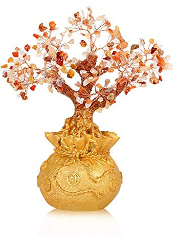 Bonsai Geldkristallbaum kleine Heilungskristalle Bonsai Baumbaum Golden Geldbeutelbäume Geldbaum mit Heilungssteinen Reichtum Geschenk （7 Farben） Feng Shui Fortune Tree (Farbe: E)