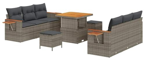 vidaXL 9-delad trädgårdsoff set med kuddar utomhusmöbler grå konstrotting chic akaciaträ modulär design för 5 personer patio love seat kudde stol soffa