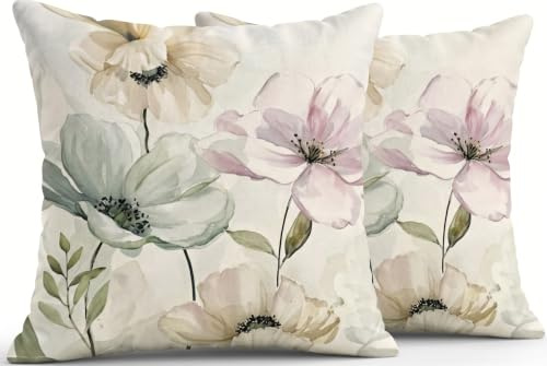 JANGYUHH 2 er Set Kissenbezug 40x40 cm Abstrakte Sofakissen Tintenblumen Dekokissen Vintage Rosa Kissenbezüge Dekorativ Kissenhülle aus Polyster Leinen für Garten Sofa Wohnzimmer Bett