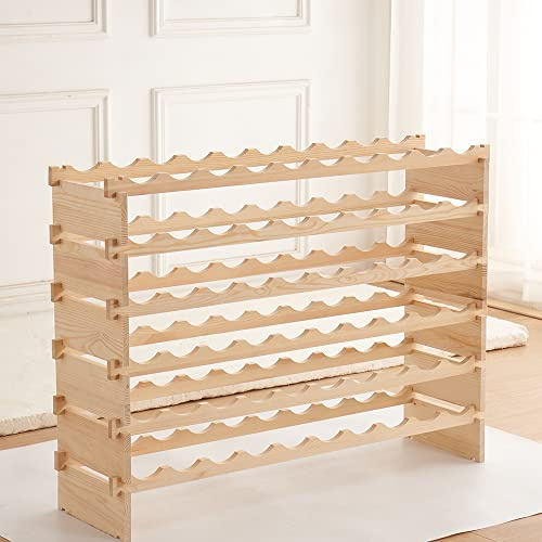 Weinregal für 60 Flaschen, 6-stöckiges Holzregal aus Kiefernholz, Weinhalter, eleganter Weinnizer für Zuhause, Küche, Bar und Keller