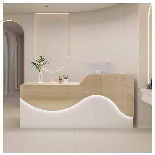 JUCCJUXIN Bancone Cassa, Tavolo da Banco Cassa al Dettaglio,Bancone Reception Moderno,Bancone del Negozio con Cassetto,Ufficio for Salone(B2,R-130cm/51.2in)