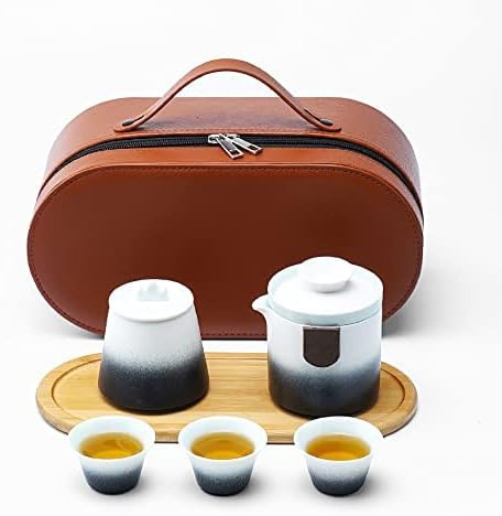 Service à thé de Voyage en poterie Noire avec Sac de Transport, 1 théière, 3 Tasses à thé, 1 boîte à thé, 1 Plateau à thé