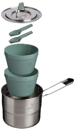 Stanley 1913 Wildfare Go Two Bowl Kokkärlset 1.1L - 6-Delat Utomhus Campingkök - Gryta I Rostfritt Stål Med Lock - För Vandring Och Camping - Shale/Charcoal