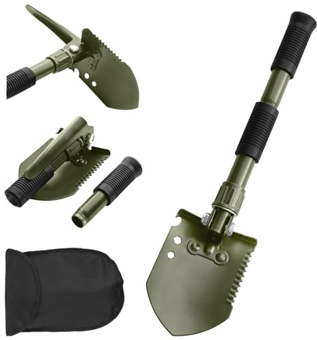 Folding Camping Shovel, Carbon Steel Multi-Tool Survival Shovel for Outdoor, Emergency, Hiking, Car Off-Road (Green)
