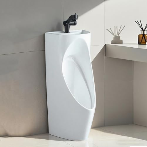 TUPAFJU Keramik-Urinale mit Waschbecken und ausziehbarem Wasserhahn für Männer, auslaufsicher für die Nacht, Urinale für den Außenbereich, für Badezimmer, Gewerbe, Hotel, Garage, Bar(Floor-Standing)