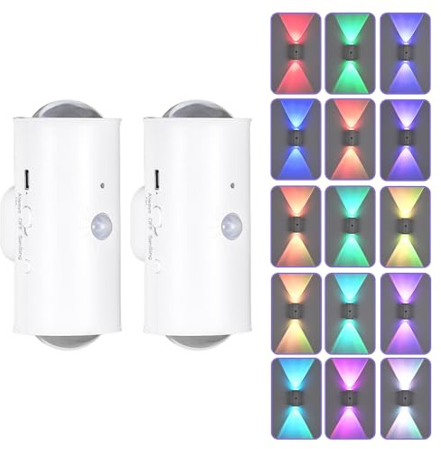 NAVESO Lot De 2 Lampe Murale Sans Fil Rechargeable, Applique Murale Rechargeable, 16 Couleurs De LumièRe, Lumière Detecteur De Mouvement IntéRieur Pour Couloir, Escaliers, Cuisine, Salon