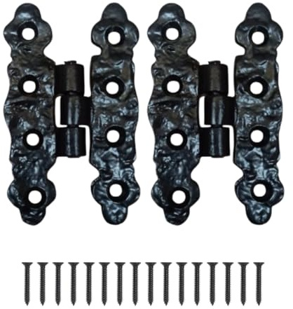Black Fleur de LYS Cast Iron Gothic Cabinet Hinges 80mm X 40mm Antique Finish Tudor Style Wrought Cast Iron Door & Cupboard Hinges with Screws Pack of 2