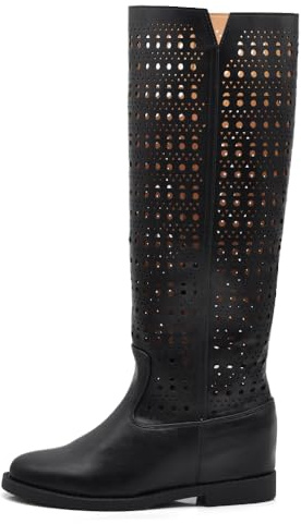 IF Fashion Stivali Alti da Donna Con Zeppa Interna Traforati Primaverili Estivi Pelle Sintetica MP726-3A nero N.39