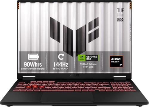 ASUS TUF Gaming A16 FA608UHI Gaming Laptop | 16.0 Full HD+ 144Hz | AMD Ryzen 7 260 | NVIDIA GeForce RTX 5050 | 16GB RAM | 512GB SSD | Windows 11
