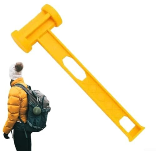 PE Camping Heringshammer für Zeltheringe und Abspannseile - Leichtgewicht 130g, 26 x 80cm Bohrerart Erdspieß Hammer mit ergonomischem Netzgriff, Gelb