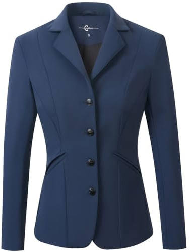 Covalliero - Damen Turnierjacket Competition FS26 – Turniersakko mit 4-Knopf-Leiste, 2 Ziertaschen & 2 Reitschlitzen – perfekte Passform – Turnierjacke in Dunkelblau (Dark Navy) – Gr. XS-XXL