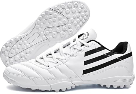 Eestfy Tacos Fútbol Antideslizantes FG TF Cordones Zapatillas Entrenamiento Suela Goma Agarre Césped Natural Artificial Campo Práctica Tallas 35-45,White TF,44 EU