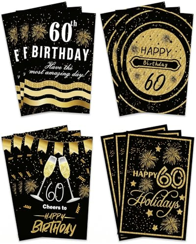 HAPZUR Etichette Bottiglia 60° Compleanno 12 Pezzi | Adesivi Decorativi per Festa Anniversario Miliare | Rendi Regalo & Tavola Unici con Stile Elegante Uomo Donna