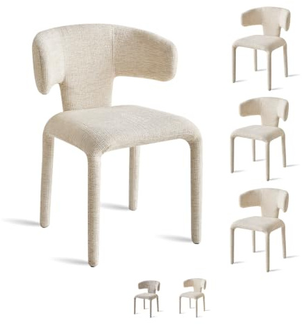 HJhomeheart Set di 4 Sedie da Pranzo, Sedia da Cucina, dal Design Scandinavo Moderno, Completamente Rivestite in Tessuto di Lino, per Sala da Pranzo, Cucina, Camera da Letto, Beige