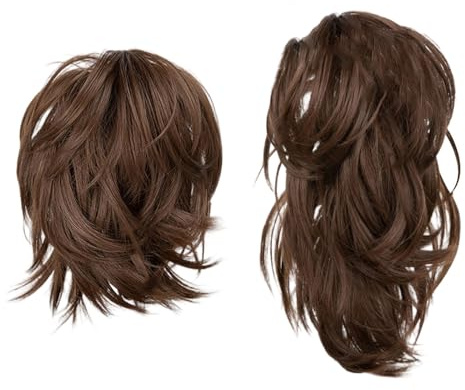 Extensions de cheveux naturels avec fil métallique flexible pour femme - Cheveux lisses - Queue de cheval - Marron 3 - 20 cm