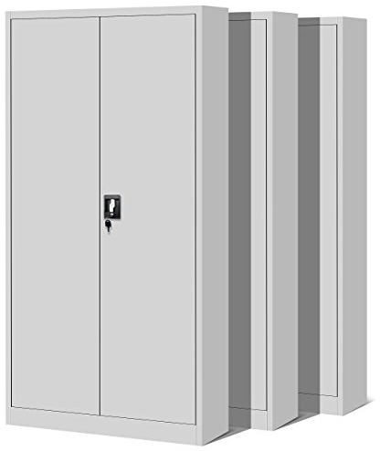 Jan Nowak 3er Set Aktenschrank C001H Büroschrank Metallschrank Stahlschrank Werkzeugschrank Stahlblech Pulverbeschichtet Flügeltürschrank Abschließbar 195 cm x 90 cm x 40 cm (grau/grau)