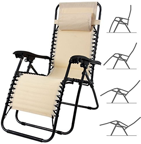 BAKAJI Sedia gravità Zero Sdraio da Giardino Poltrona Relax Pieghevole Salvaspazio Tubolari Acciaio 22mm Reclinabile Tessuto in Oxford, Mare Spiaggia Piscina Arredo Esterno (BEIGE)