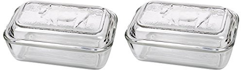 Arcoroc 73115 Butterdose aus Glas Vache im Kuh-Design für 250 g, 17 x 7 x 10,5 cm, transparent (2 Stück)