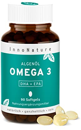Vegan Omega 3 Kapseln aus Mikroalgenöl. 1.980 mg Premium Algenöl mit DHA + EPA pro Tagesdosis. 90 Kapseln. Hochdosiert, vegan (Algen) und hergestellt in DE.