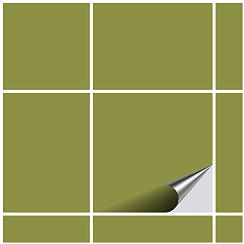 FoLIESEN Adhesivos para azulejos de 15 x 15 cm para cuarto de baño y cocina. Lámina autoadhesiva, 50 unidades, verde oliva mate