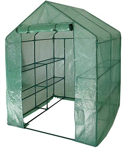 Gartenpirat Folien-Gewächshaus 143x143x195 cm Treibhaus Frühbeet mit Regalen