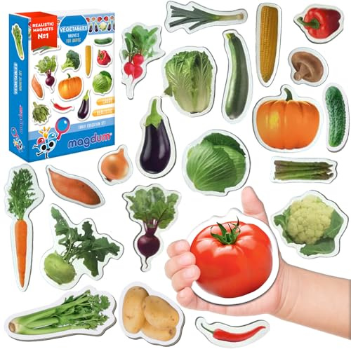 Magdum Magneti da frigorifero per bambini piccoli – 25 grandi Verdure | Set da cucina realistico per lavagna bianca – Giocattoli Montessori educativi per scuola materna e casa – Regalo per bambini