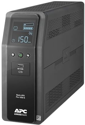 APC Back-UPS Pro Sinewave UPS, 1500VA/900W UPS Battery Backup & Surge Protector, AVR, 10 Outlets, LCD, USB-C Charging, UL Certified, BR1500MS2 Uninterruptible Power Supply for Computers, Electronics