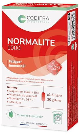 Codifra - Normalite 1000, Complément Alimentaire Fatigue, Immunité - Boost Naturel - Panax Ginseng, Magnésium, Vitamines - Fabrication Française, Origine Végétale - 30 Gélules