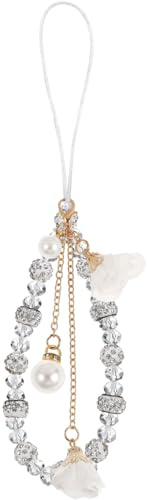 Hemobllo Dragonne de Téléphone Portable - Dragonne de Téléphone en Perles de Cristal avec Pendentif Fleur Bracelet Antidérapant Lanière de Téléphone Portable Breloque de Téléphone Portable