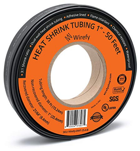 Wirefy Schrumpfschlauch Metrware mit Kleber 15m - 3:1 Schrumpfverhältnis, Doppelwandiger Schrumpfschlauch Wasserdicht - Heat Shrink Tube Set Schwarz Ø 25,4mm
