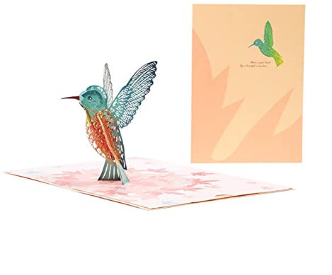 sararui Geburtstagskarten Grußkarte 3D Pop-up Kolibri Vogel Gruß Denken an Sie Karte für Geburtstag Vatertag Muttertag Hochzeit Umschlag Geburtstagskarten Geburtstagskarte (Quantity : 4 pc)