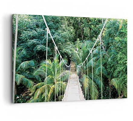 ARTTOR Bilder auf Leinwand 120x80cm Wandbild Landschaften Brücken - 4963 | Tropen Dschungel Brücke Groß XXL Wanddekoration Wohnzimmer Schlafzimmer Wanddeko Wand Kunstdruck Wandkunst Wall Decor ARTTOR