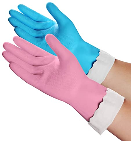 HSL Household Cleaning Gloves - Reusable Kitchen Dishwashing Gloves with Latex Free, Cotton lining, Waterproof, Non-Slip (Small, 2 Pairs)