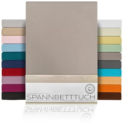 Beautex Spannbettlaken Jersey Baumwolle Standard 140x200x30 cm Stein | atmungsaktiv, hautfreundlich, rundum elastisch, perfekte Passform, formstabil, 160 g/m², pflegeleicht, viele Farben
