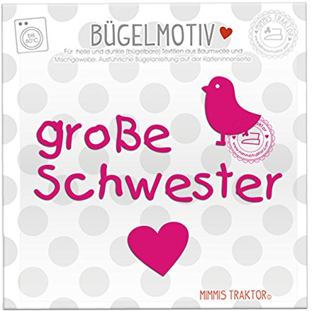 Bügelbild große Schwester + Vogel PINK Flockfolie Aufbügler Applikationen Bügelsticker für Stoffe Textilien Kinder zum Aufbügeln Flicken