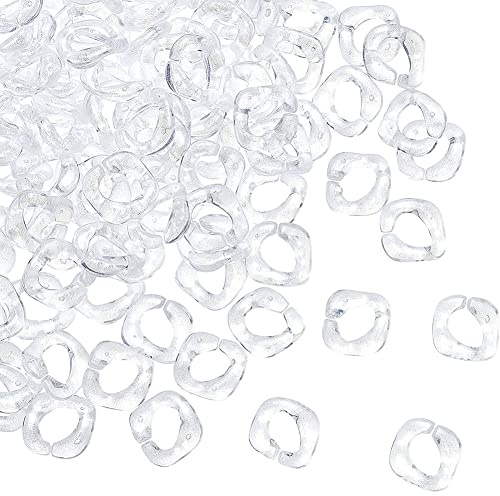 SUPERFINDINGS Ca. 300 Stück Transparente Acryl Verbindungsringe 17x16 mm Schnellverbindungsverbinder Mit Glitzerpulver Verdrehtes Quadratisches Glied für Ohrring Halsketten Schmuck Zum Basteln